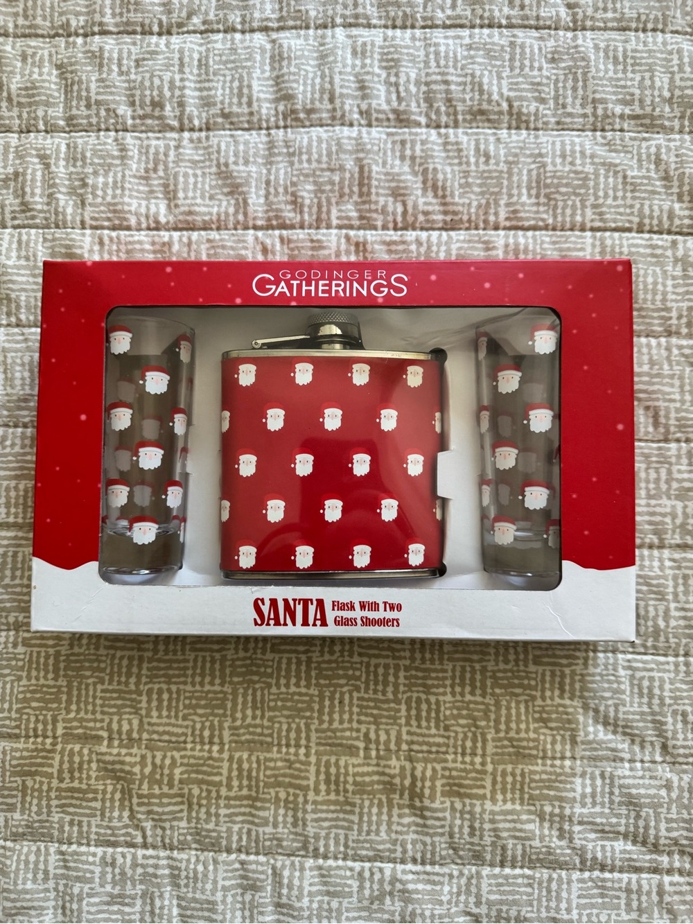 Godinger Red Santa Flask and Two Glass Shooters